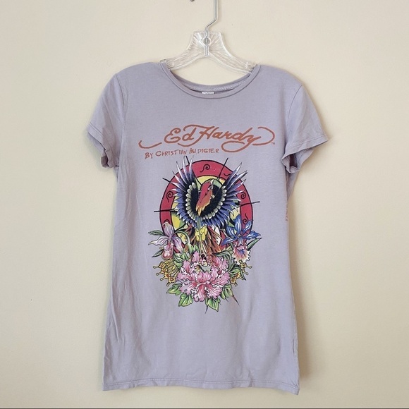 Ed Hardy by Christian Audigier Graphic Bird and Flower Tee T Shirt - Medium - Picture 1 of 13
